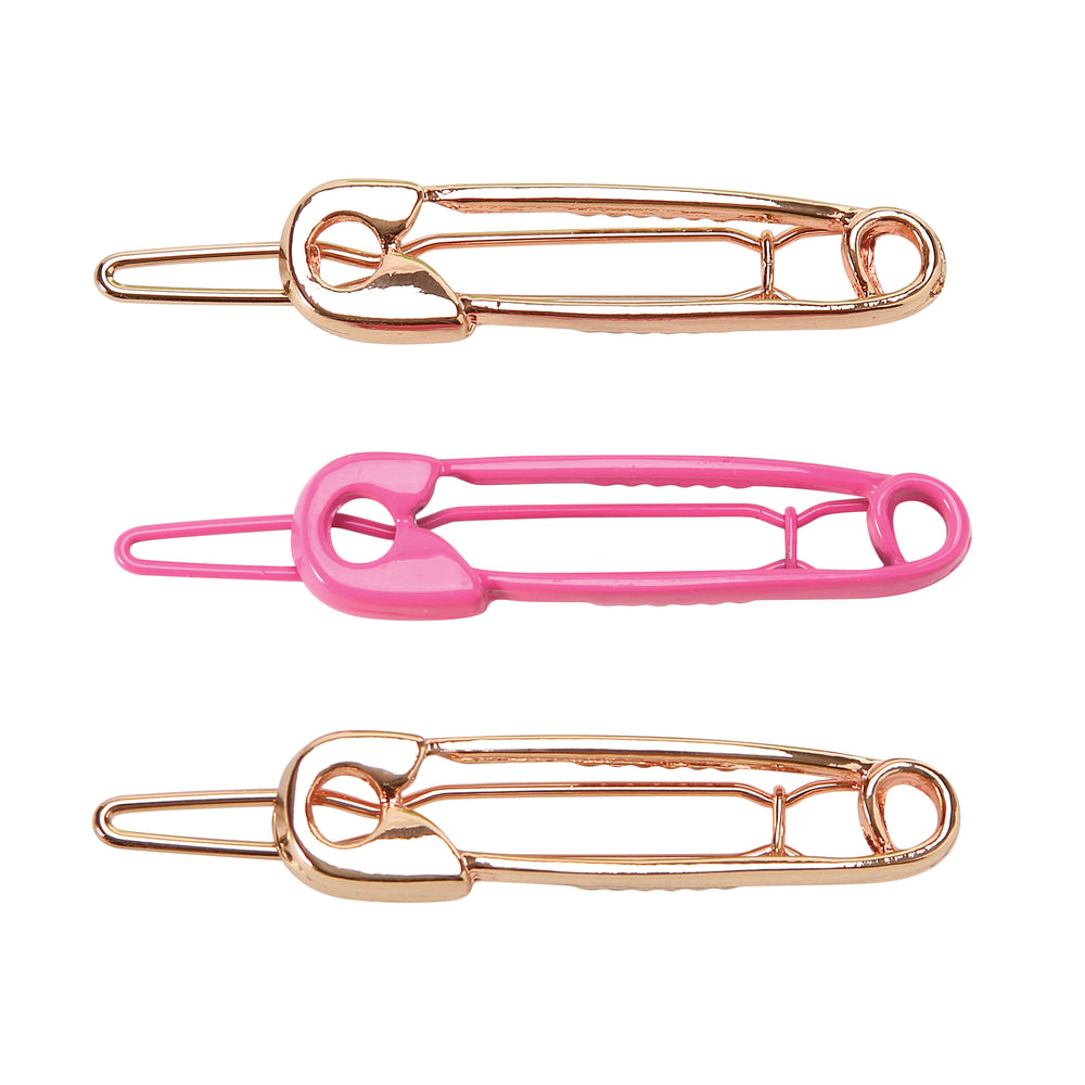Totally Fresh Pink Poser Safety Pin Barrette Set 3PC