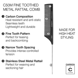 Carbon Comb C50M Fine Tooth Metal Rattail