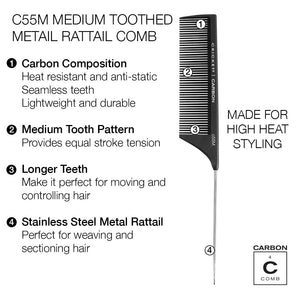 Carbon Comb C55M Medium Tooth Metal Rattail