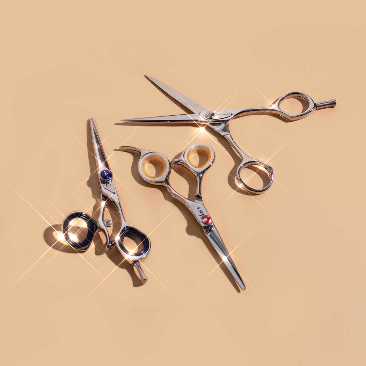Three pairs of S-Series shears on a light purple background with promotional text.