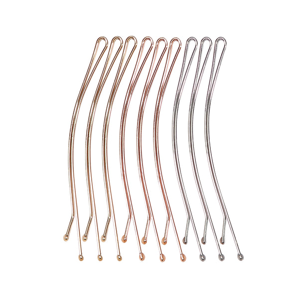 Profile Image of 9 large arched bobby pins, 3 silver, 3 rose gold, 3 gold on a white background