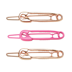 Totally Fresh Pink Poser Safety Pin Barrette Set 3PC