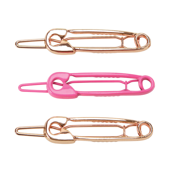 Totally Fresh Pink Poser Safety Pin Barrette Set 3PC