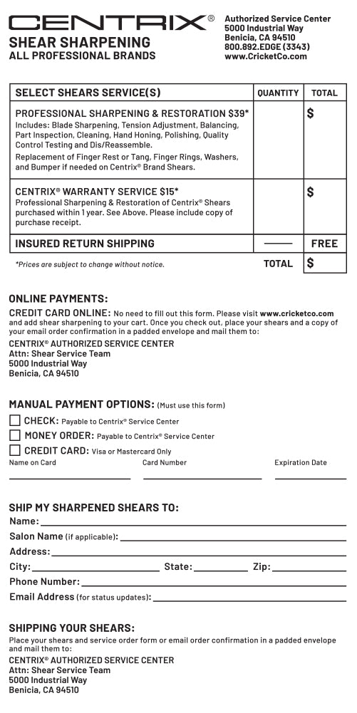 Centrix Professional Sharpening & Restoration Printable Form