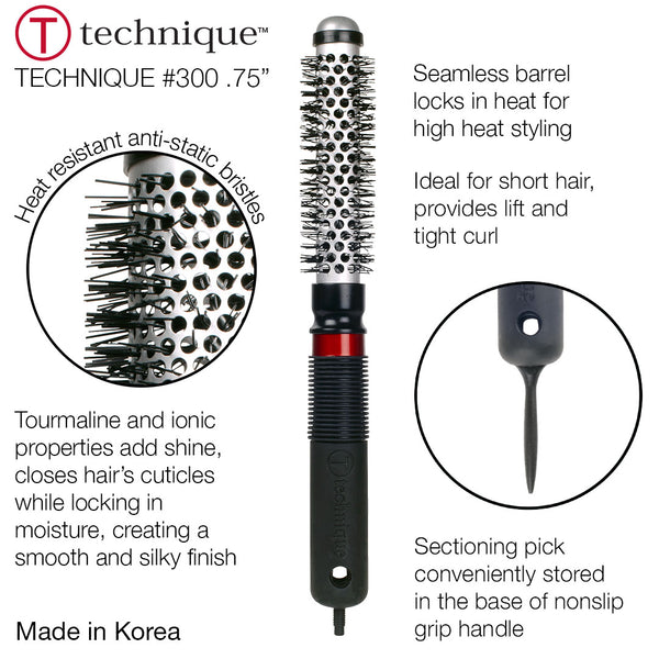 Round Technique Thermal hairbrush with bristle head and black handle on a white background