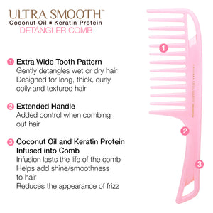 Ultra Smooth Pink Coconut Detangler Comb