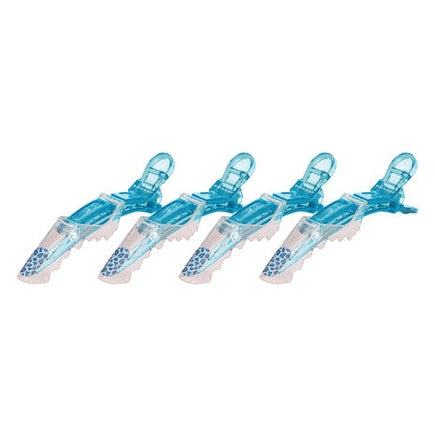 Angled view of the At Your FingerClips Hair Clips 4 clips in translucent blue, clear and small cheetah print