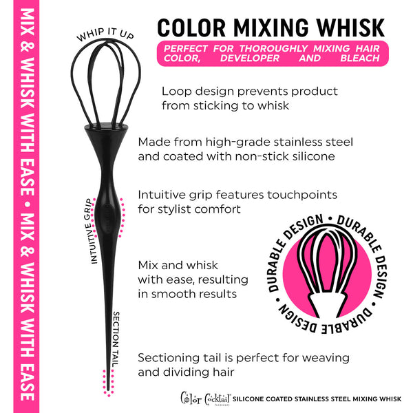 Color Cocktail Silicone Coated Stainless Steel Mixing Whisk