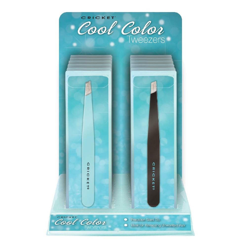 Slant Tip Cool Color Tweezers 12 Piece Display