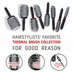 technique thermal group image with "hairstylists favorite thermal brush collection for a good reason" on a white background