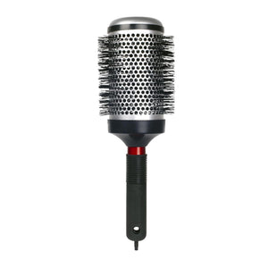 Black Round brush head Technique Thermal Hairbrush with black bristles and black handle on white background